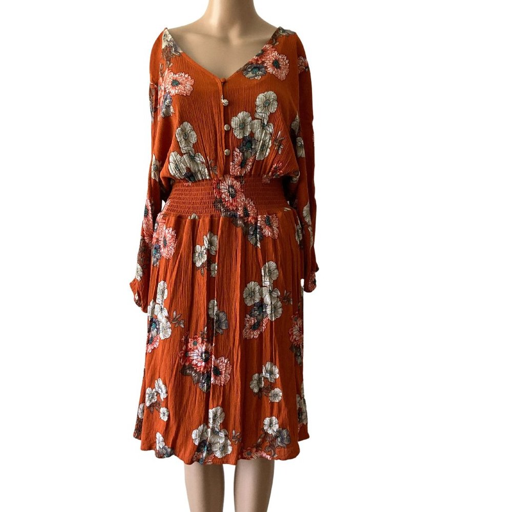 J Glee Rust Floral Print Size 2X Bohemian Dress